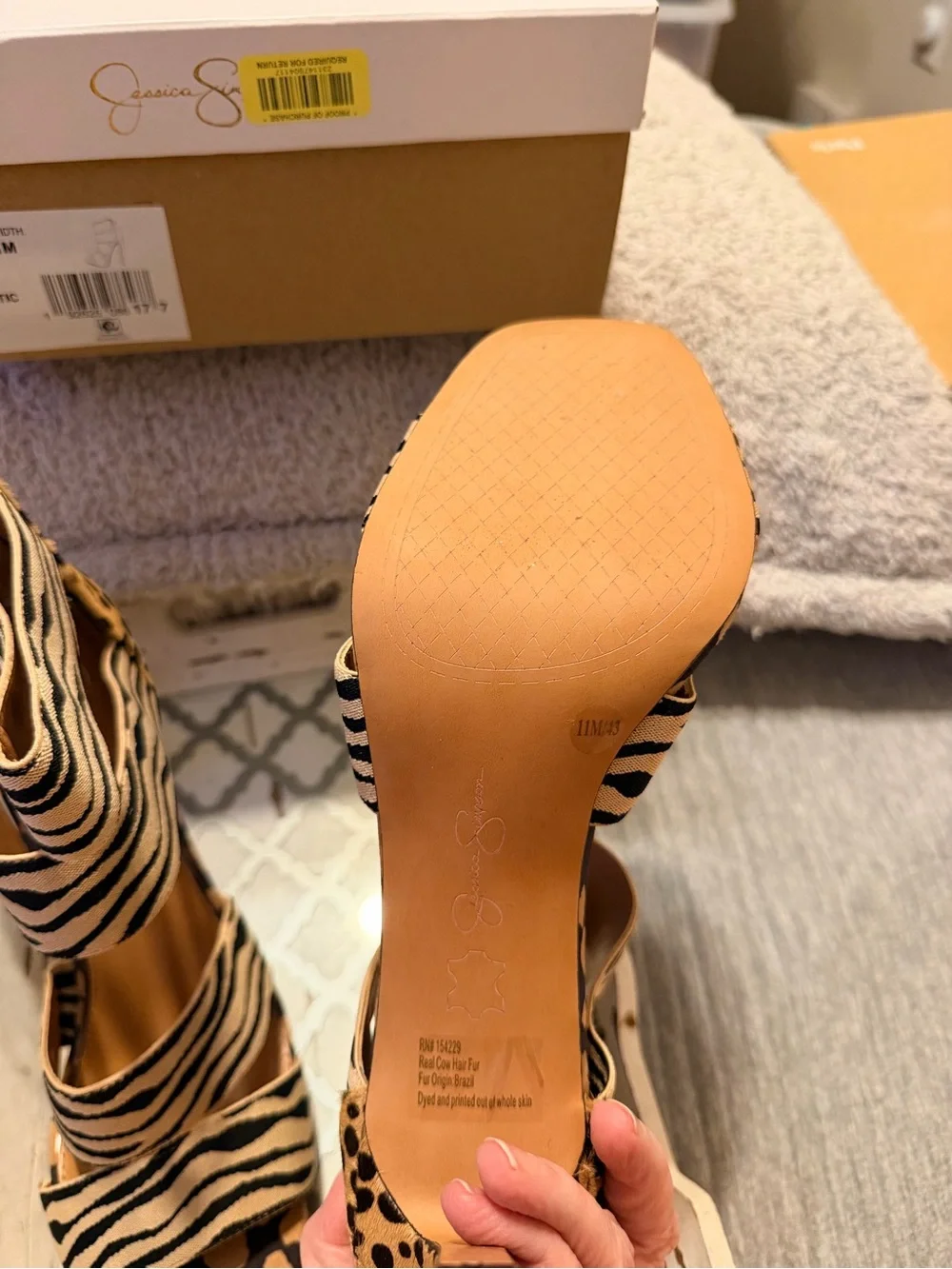 Jessica Simpson Natural Zebra Print Elastic High Heel Sandals size 11